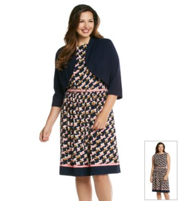 Jessica Howard® Plus Size Print Knit Dress With Sweater