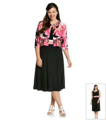 Perceptions Plus Size Multi Print Knit Jacket Dress