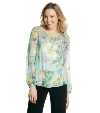 NY Collection Mint Floral Printed Woven Tunic