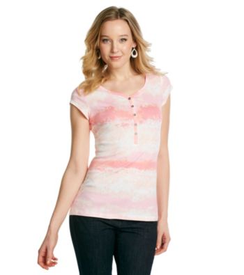 Relativity® Petites' Printed Short Sleeve Henley