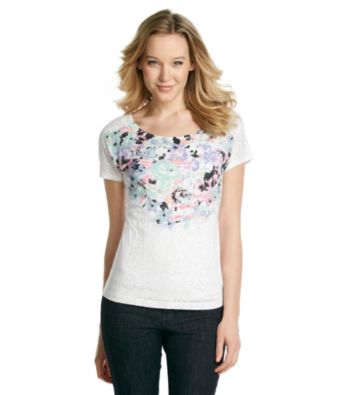 Relativity® Short Sleeve Boatneck Burnout Bouquet Tee