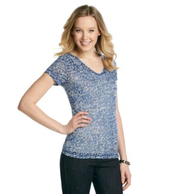 Relativity® Short Sleeve V-Neck Ruched Shoulder Burnout Tee