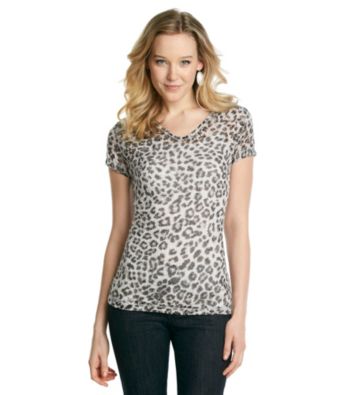 Relativity® Short Sleeve V-Neck Ruched Shoulder Burnout Tee