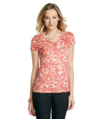 Relativity® Short Sleeve V-Neck Ruched Shoulder Burnout Tee