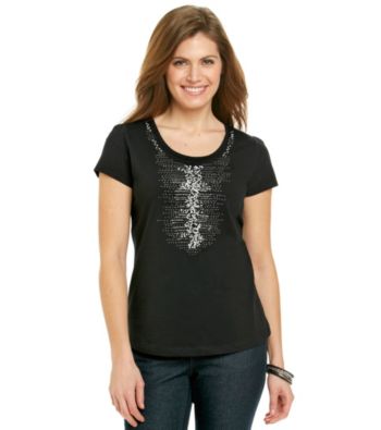 Relativity® Center Embellished Short Sleeve Scoopneck Tee