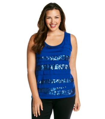 Relativity® Career Plus Size Sequin Mixed Tiered Tank