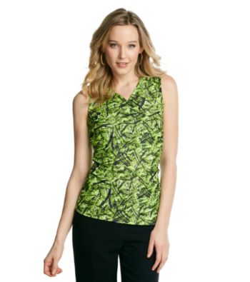 Relativity® Career Sleeveless Surplice Mesh Tank