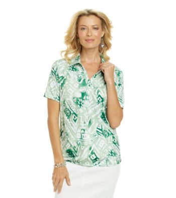 Cathy Danielsr® Polo Collar Short Sleeve Pull Over Printed Shirt