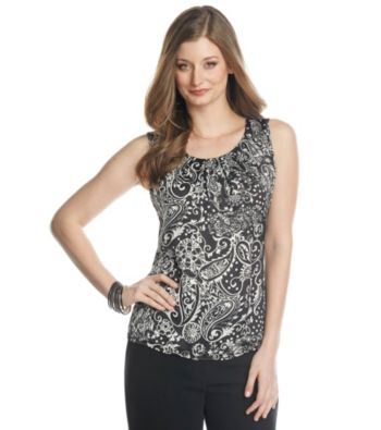 Notations® Scoopneck Sleeveless Dull Shine Allover Print Tank