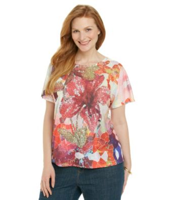 Breckenridge® Plus Size Hibiscus Mosaic Sublimation Tee