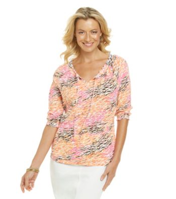 Studio Works® Printed Tie Front Peasant Top