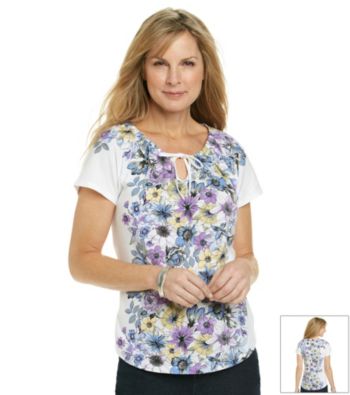 Studio Works® Short Sleeve Floral Tie Front Peasant Top