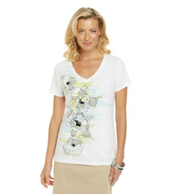 Studio Works® Short Sleeve V-Neck Novelty Printed Knit Top