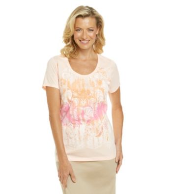 Studio Works® Short Sleeve Scoopneck Novelty Printed Knit Top