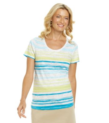 Studio Works® Short Sleeve Scoopneck Novelty Printed Knit Top