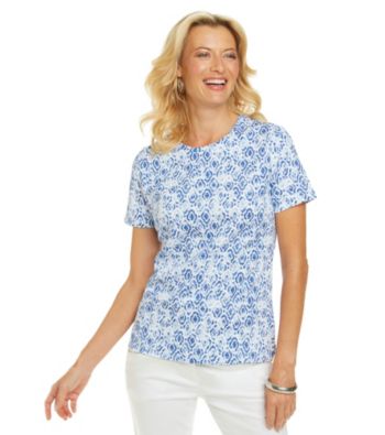 Studio Works® Petites' Short Sleeve Mosaic Printed Crewneck Tee