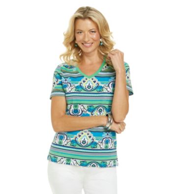 Studio Works® Short Sleeve Paisley Stripe V-Neck Tee
