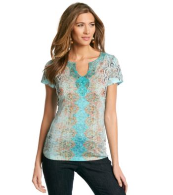 Oneworld® Splitneck Embellished Top