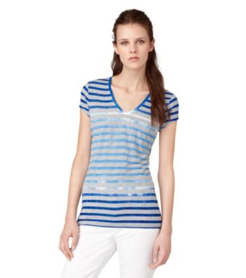 Calvin Klein Jeans Short Sleeve Tie-Dye Stripe V-Neck Tee