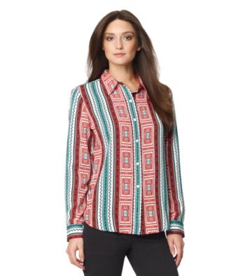 Jones New York Sport® Santa Fe Printed Buttondown Roll Sleeve Shirt