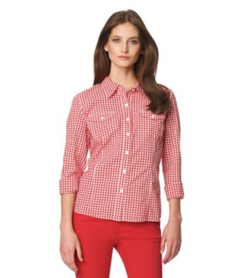 Jones New York Sport® Checkered Roll Sleeve Buttondown Blouse