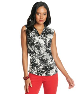 Fever™ Black And White Floral Lace Print Sleeveless Surplice V-Neck Top