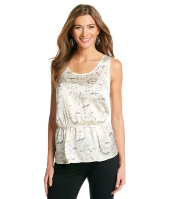 Black Rainn™ Bird Print Sleeveless Peplum Top
