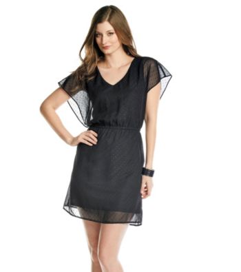 Black Rainn™ Cinched Waist Dot Dress