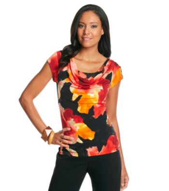 Chelsea & Theodore® Watercolor Cap Sleeve Drapeneck Top