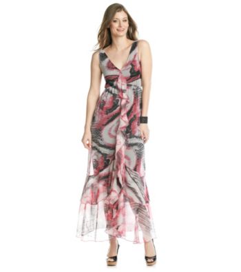 Chelsea &amp; Theodore Black And Pink Printed Maxi Dress Women's