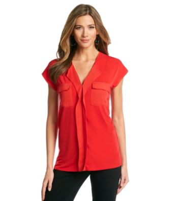 Jones New York Signature® Coral Shoulder Tab Short Sleeve Top