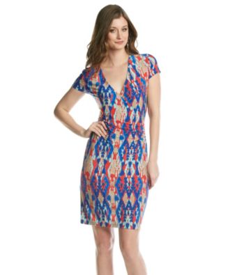 Jones New York Signature® Coral And Blue Print Faux Wrap Dress