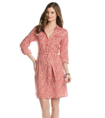 Jones New York Signature® Coral And Ecru Shirt Dress