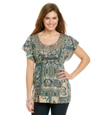 Oneworld® Petites' Flutter Scoopneck Top