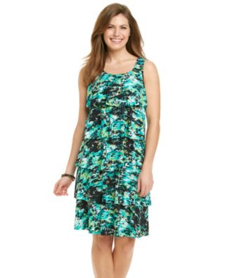 Notations® Petites' Horizon Print Tiered Dress