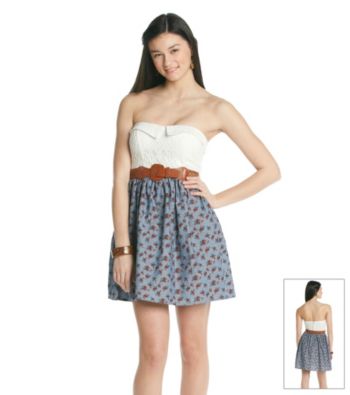 City Triangles® Juniors' Strapless Printed Chambry Dress