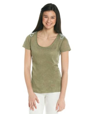 Ten Sixty Sherman Juniors' Textured Tee with Rhinestone Applique