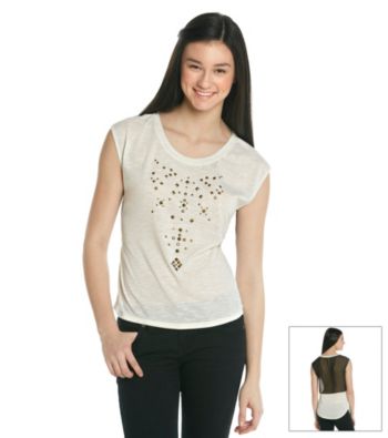 Ten Sixty Sherman Juniors' Studded Chiffon Back Tee