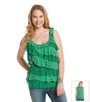 Belle du Jour Juniors' Plus Size Polka Dot Ruffle Tank