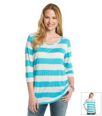 Belle du Jour Juniors' Plus Size Striped Crochet Back Tee