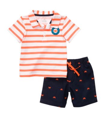 Carter's® Baby Boys' Orange 2-pc. Srtiped Crab Schiffli Print Shorts Set