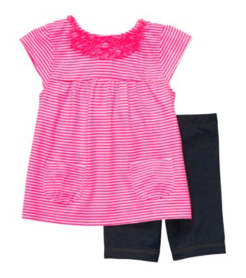 Carter's® Baby Girls' Pink 2-pc. Striped Denim Shorts Set