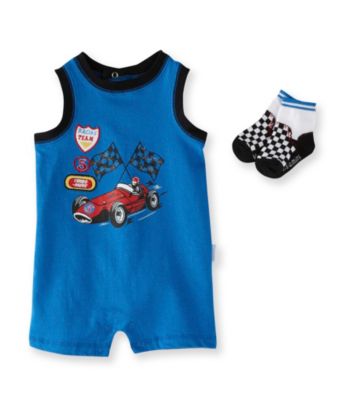 Vitamins Baby® Baby Boys' Blue Racing Team Romper with Socks