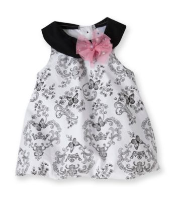 Vitamins Baby® Baby Girls' White/Black Toile Print Bubble Romper