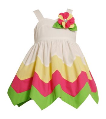 Bonnie Jean® Girls' 2T-4T White Multi Flower Hanky Hem Dress