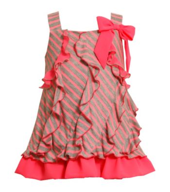 Bonnie Jean® Girls' 2T-4T Neon Pink/Grey Striped Jersey Dress