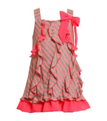 Bonnie Jean® Girls' 4-6X Neon Pink/Grey Striped Jersey Dress