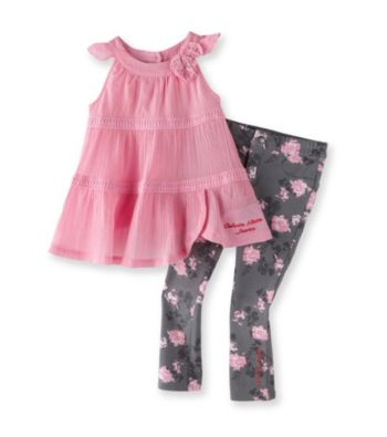 Calvin Klein Girls' 2T-6X Pink/Grey 2-pc. Floral Leggings Set