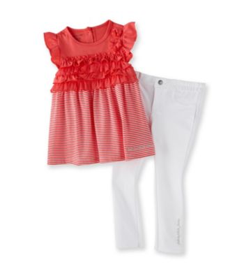 Calvin Klein Girls' 2T-6X Coral/White Striped 2-pc. Set