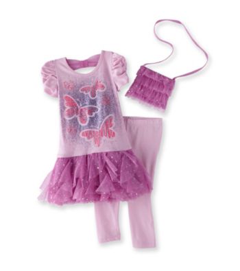 Beautees Girls' 4-6X Pansy Purple Butterfly Leggings Set with Purse